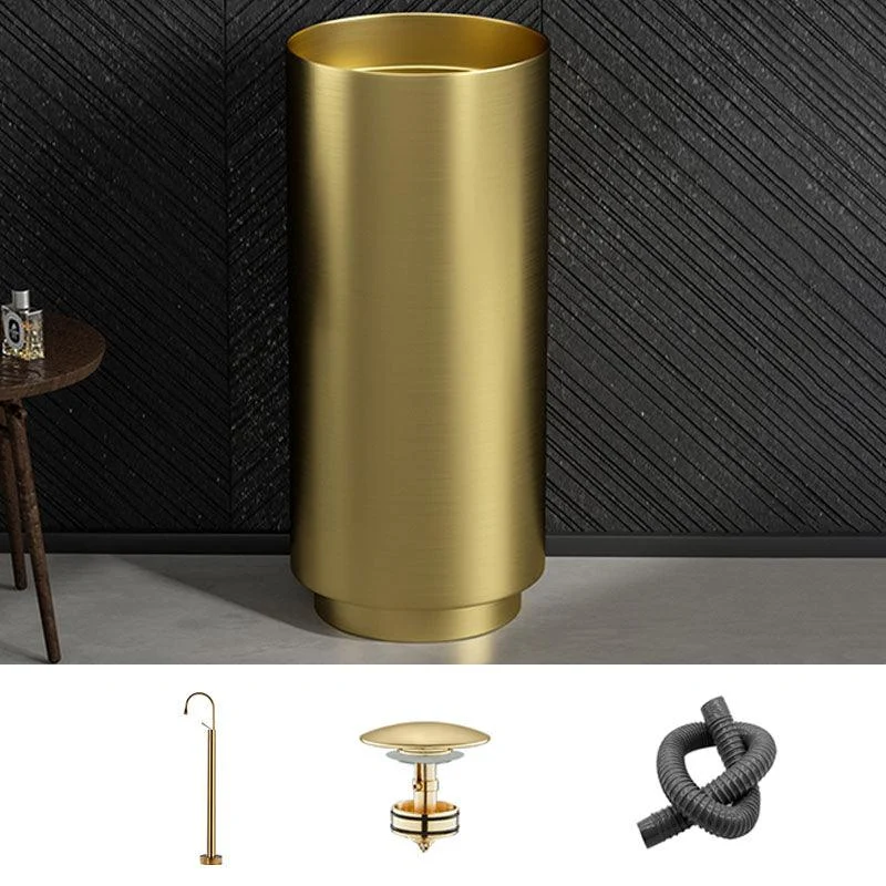 Modern Bathroom Sink Metal Round with Pop-Up Drain Pedestal Sink -Bathlova