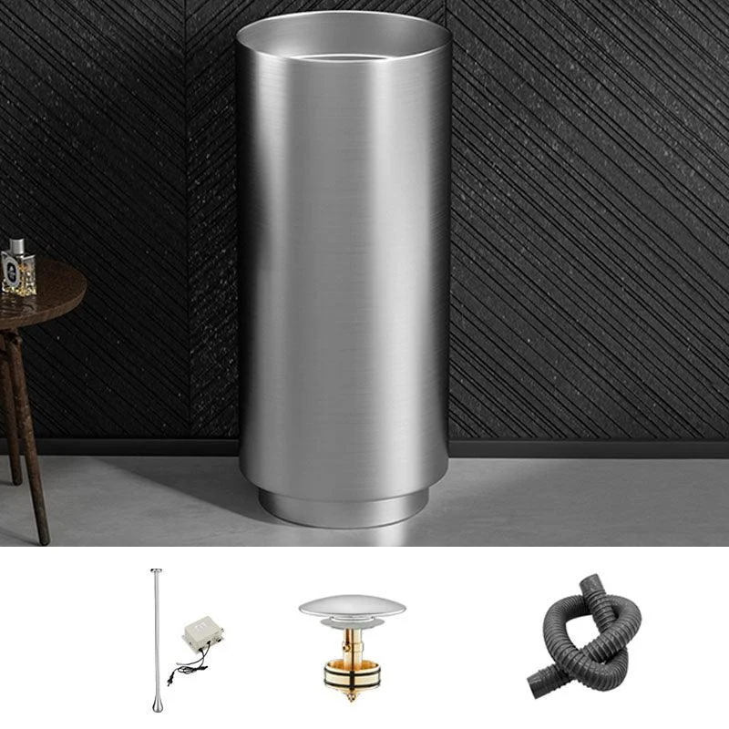 Modern Bathroom Sink Metal Round with Pop-Up Drain Pedestal Sink -Bathlova