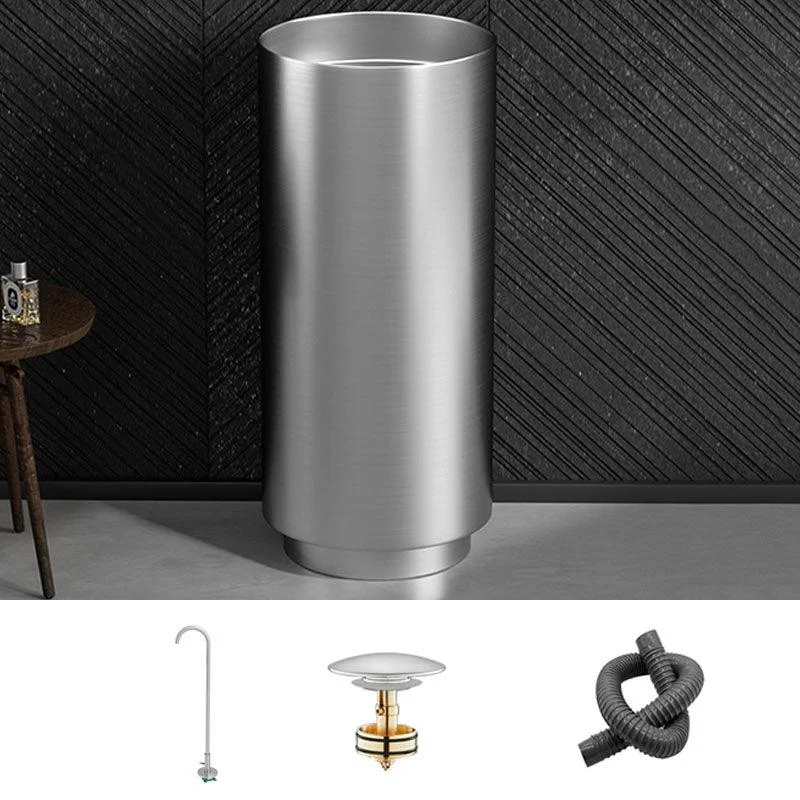 Modern Bathroom Sink Metal Round with Pop-Up Drain Pedestal Sink -Bathlova