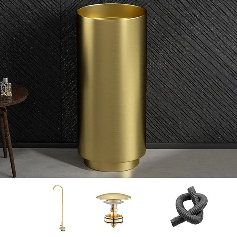 Modern Bathroom Sink Metal Round with Pop-Up Drain Pedestal Sink -Bathlova