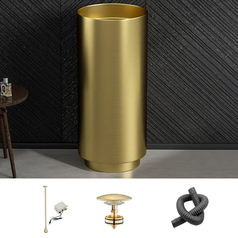 Modern Bathroom Sink Metal Round with Pop-Up Drain Pedestal Sink -Bathlova