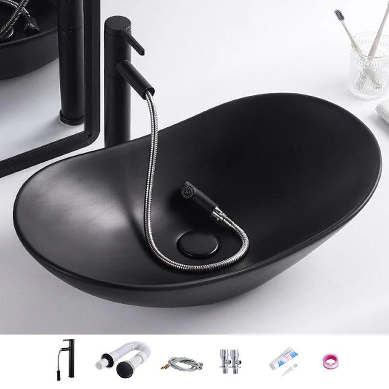 Modern Bathroom Sink Oval Bathroom Sink Overflow with Basin and Tap -Bathlova