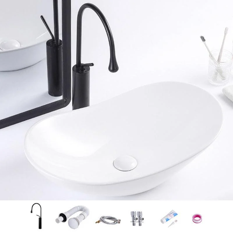 Modern Bathroom Sink Oval Bathroom Sink Overflow with Basin and Tap -Bathlova