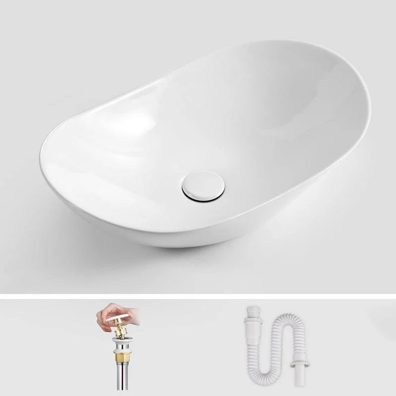 Modern Bathroom Sink Pop-Up Drain Porcelain Oval-Shape Vessel Bathroom Sink -Bathlova