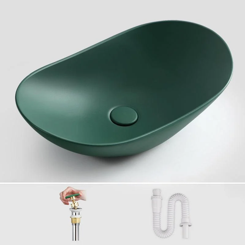 Modern Bathroom Sink Pop-Up Drain Porcelain Oval-Shape Vessel Bathroom Sink -Bathlova