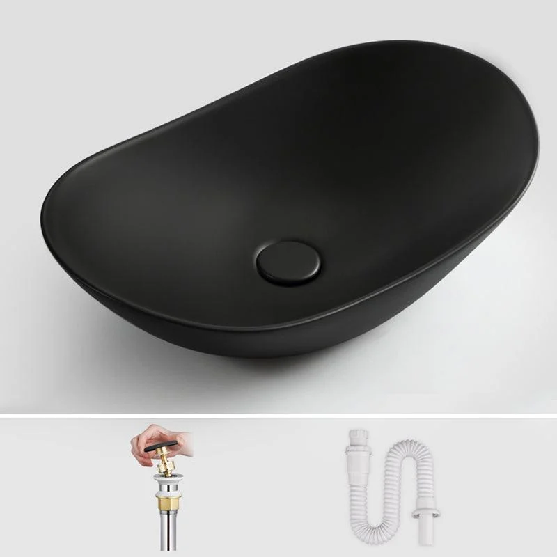 Modern Bathroom Sink Pop-Up Drain Porcelain Oval-Shape Vessel Bathroom Sink -Bathlova