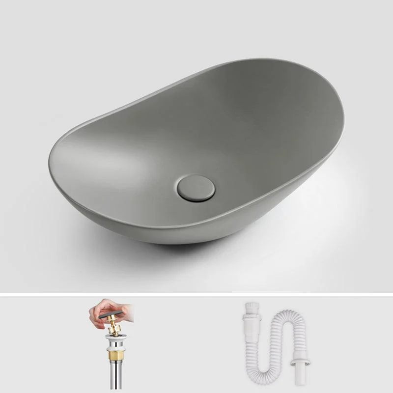 Modern Bathroom Sink Pop-Up Drain Porcelain Oval-Shape Vessel Bathroom Sink -Bathlova