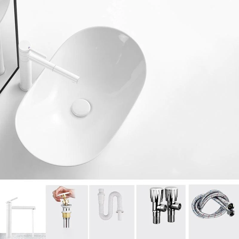 Modern Bathroom Sink Pop-Up Drain Porcelain Oval-Shape Vessel Bathroom Sink -Bathlova