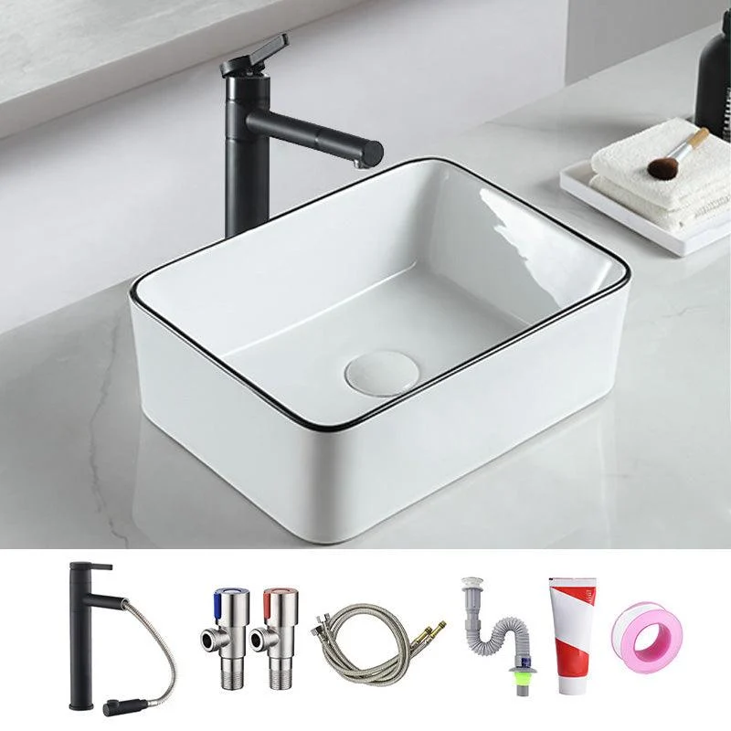 Modern Bathroom Sink Pop-Up Drain Porcelain Rectangular Vessel Sink -Bathlova