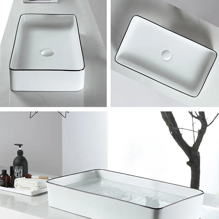 Modern Bathroom Sink Pop-Up Drain Porcelain Rectangular Vessel Sink -Bathlova