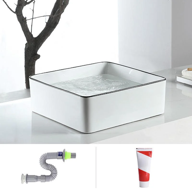 Modern Bathroom Sink Pop-Up Drain Porcelain Rectangular Vessel Sink -Bathlova