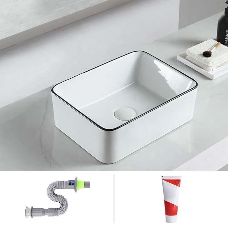 Modern Bathroom Sink Pop-Up Drain Porcelain Rectangular Vessel Sink -Bathlova