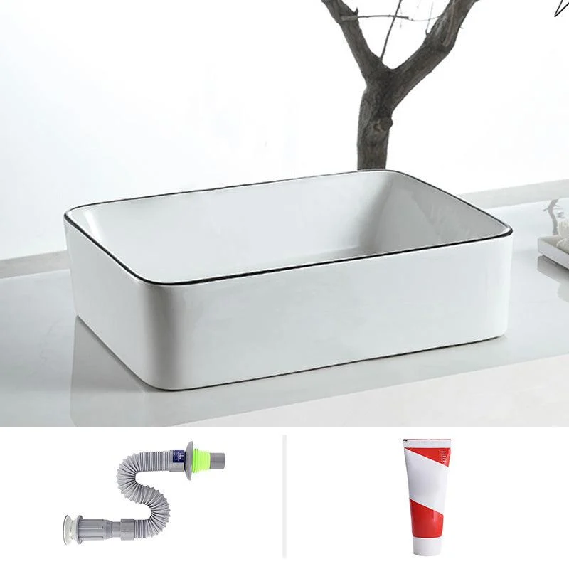 Modern Bathroom Sink Pop-Up Drain Porcelain Rectangular Vessel Sink -Bathlova