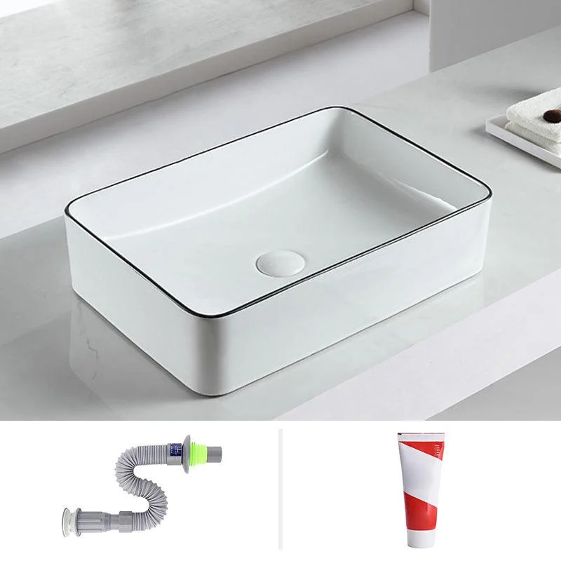 Modern Bathroom Sink Pop-Up Drain Porcelain Rectangular Vessel Sink -Bathlova