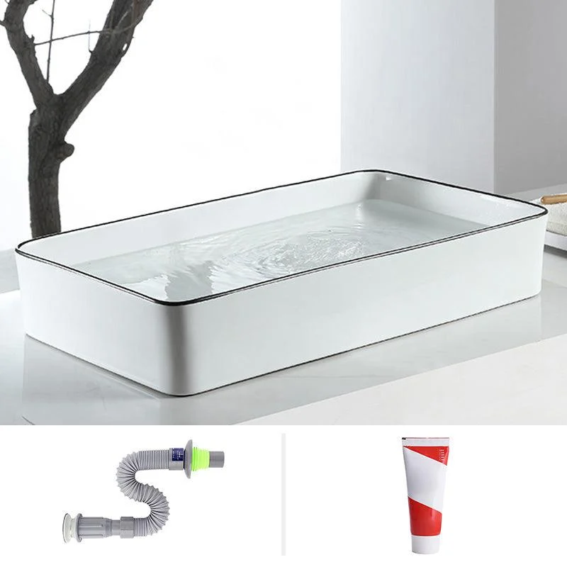 Modern Bathroom Sink Pop-Up Drain Porcelain Rectangular Vessel Sink -Bathlova