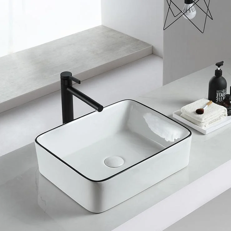 Modern Bathroom Sink Pop-Up Drain Porcelain Rectangular Vessel Sink -Bathlova