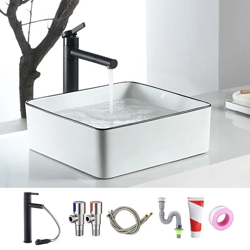 Modern Bathroom Sink Pop-Up Drain Porcelain Rectangular Vessel Sink -Bathlova