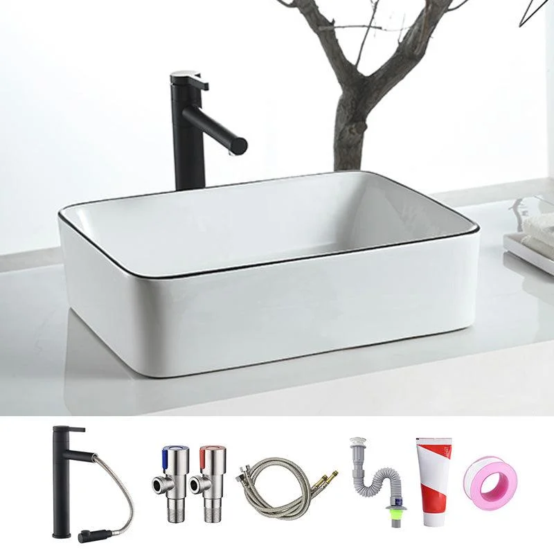 Modern Bathroom Sink Pop-Up Drain Porcelain Rectangular Vessel Sink -Bathlova