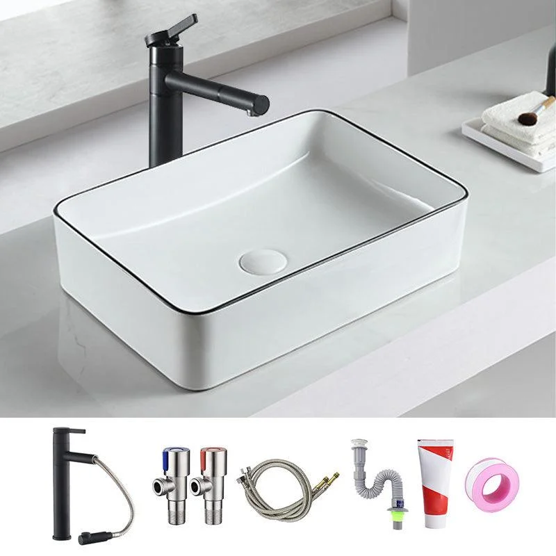 Modern Bathroom Sink Pop-Up Drain Porcelain Rectangular Vessel Sink -Bathlova