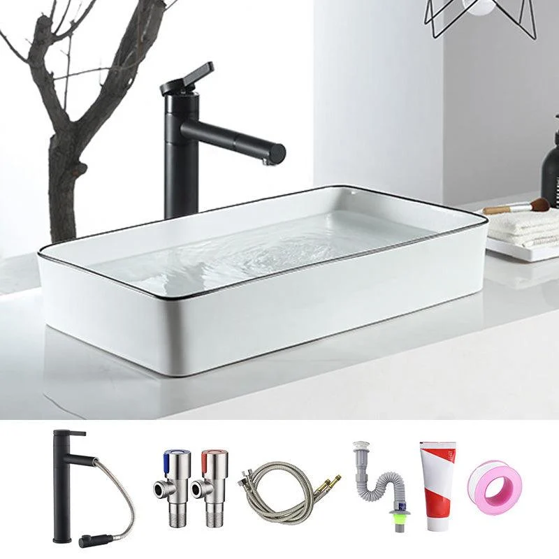 Modern Bathroom Sink Pop-Up Drain Porcelain Rectangular Vessel Sink -Bathlova