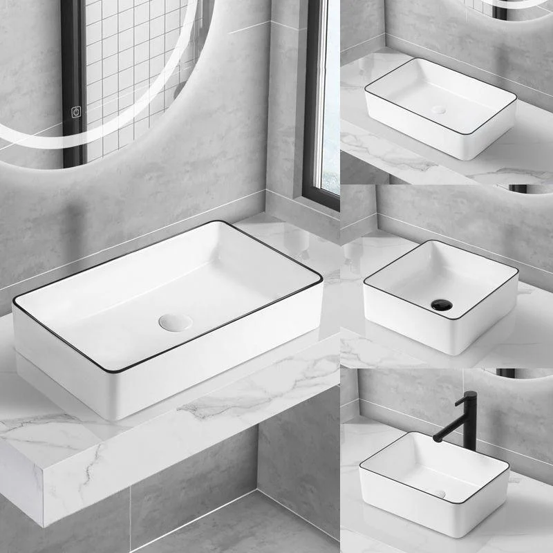 Modern Bathroom Sink Pop-Up Drain Porcelain Rectangular Vessel Sink -Bathlova