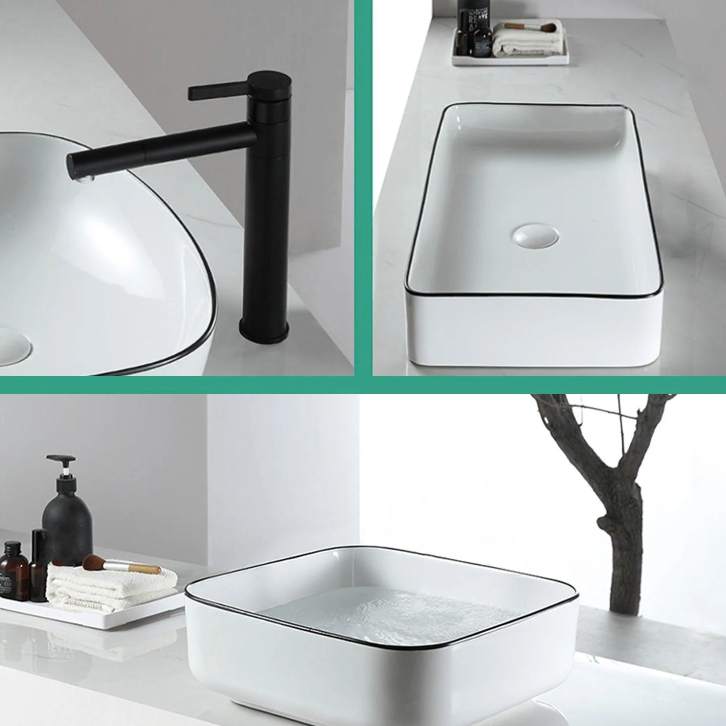 Modern Bathroom Sink Pop-Up Drain Porcelain Rectangular Vessel Sink -Bathlova