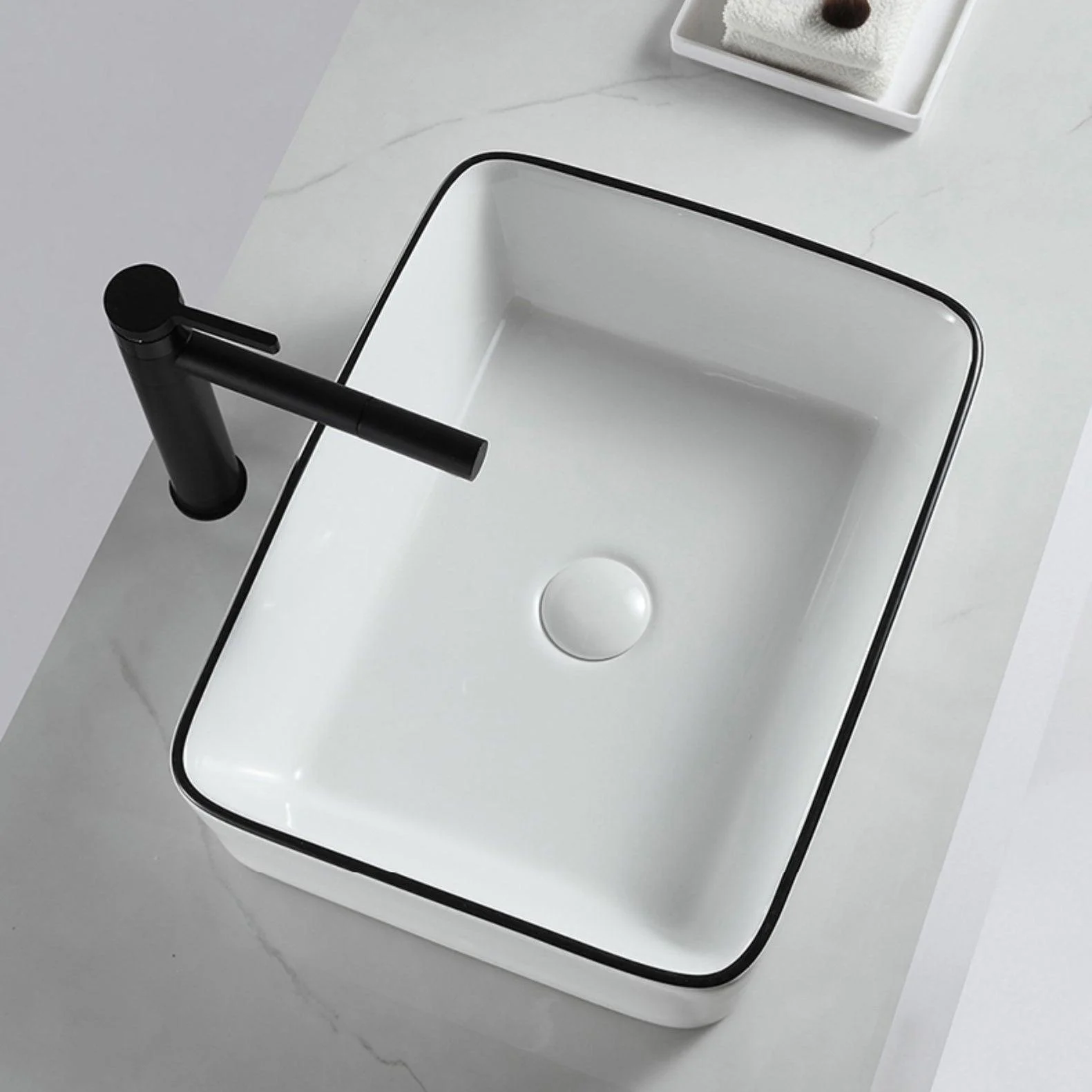 Modern Bathroom Sink Pop-Up Drain Porcelain Rectangular Vessel Sink -Bathlova