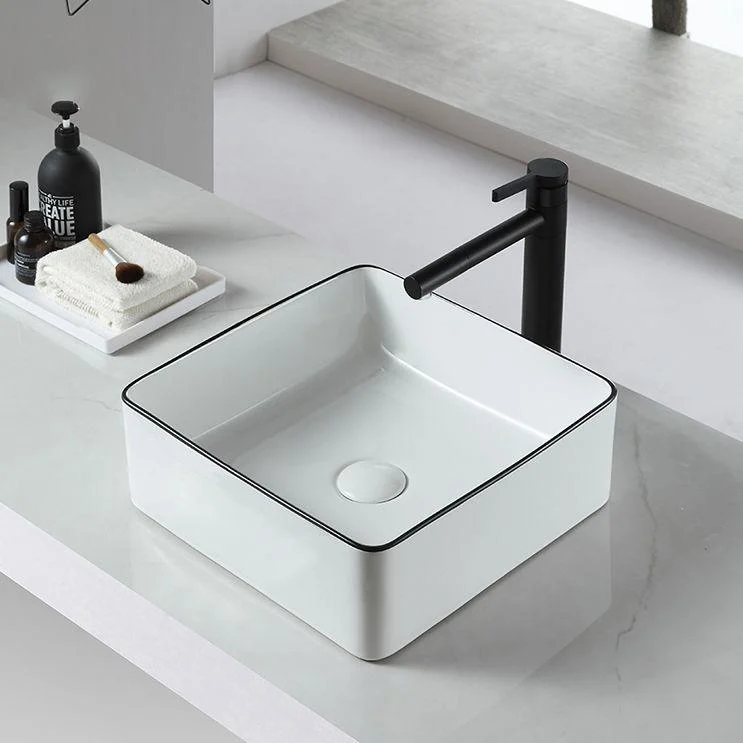 Modern Bathroom Sink Pop-Up Drain Porcelain Rectangular Vessel Sink -Bathlova