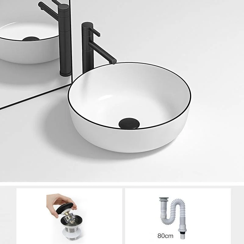 Modern Bathroom Sink Pop-Up Drain Porcelain Round Vessel Lavatory Sink -Bathlova