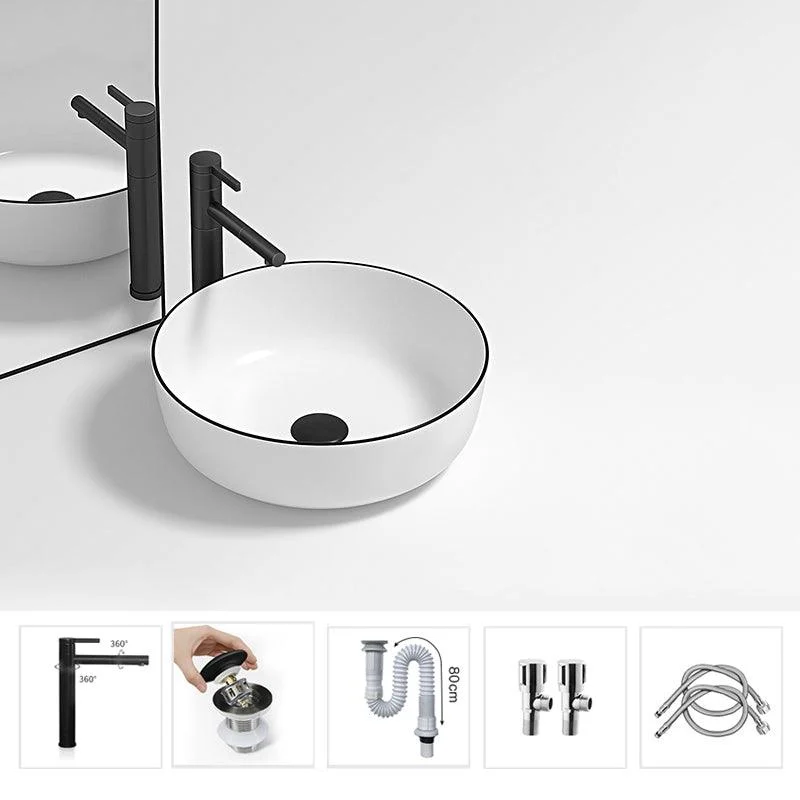 Modern Bathroom Sink Pop-Up Drain Porcelain Round Vessel Lavatory Sink -Bathlova