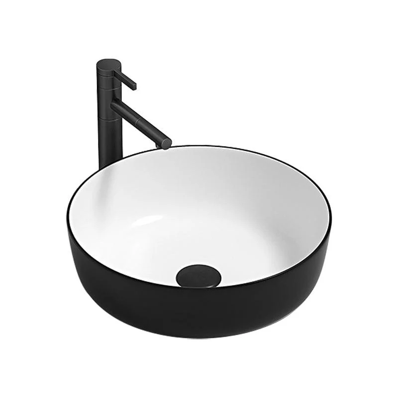 Modern Bathroom Sink Pop-Up Drain Porcelain Round Vessel Lavatory Sink -Bathlova