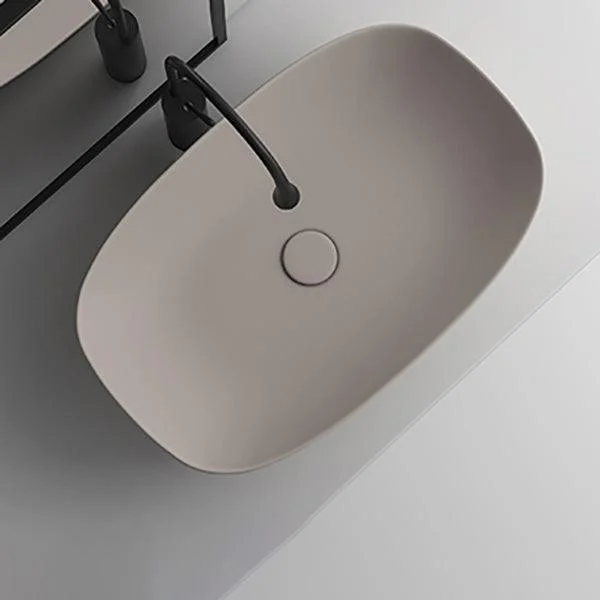 Modern Bathroom Sink Pop-Up Drain Porcelain Solid Color Oval-Shape Vessel -Bathlova