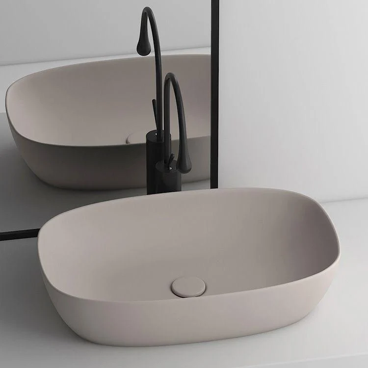 Modern Bathroom Sink Pop-Up Drain Porcelain Solid Color Oval-Shape Vessel -Bathlova