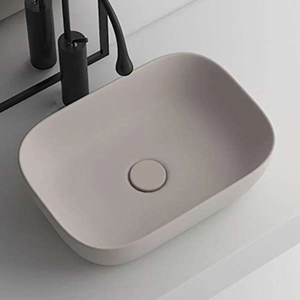 Modern Bathroom Sink Pop-Up Drain Porcelain Solid Color Oval-Shape Vessel -Bathlova