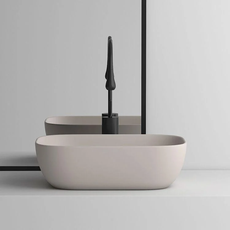 Modern Bathroom Sink Pop-Up Drain Porcelain Solid Color Oval-Shape Vessel -Bathlova