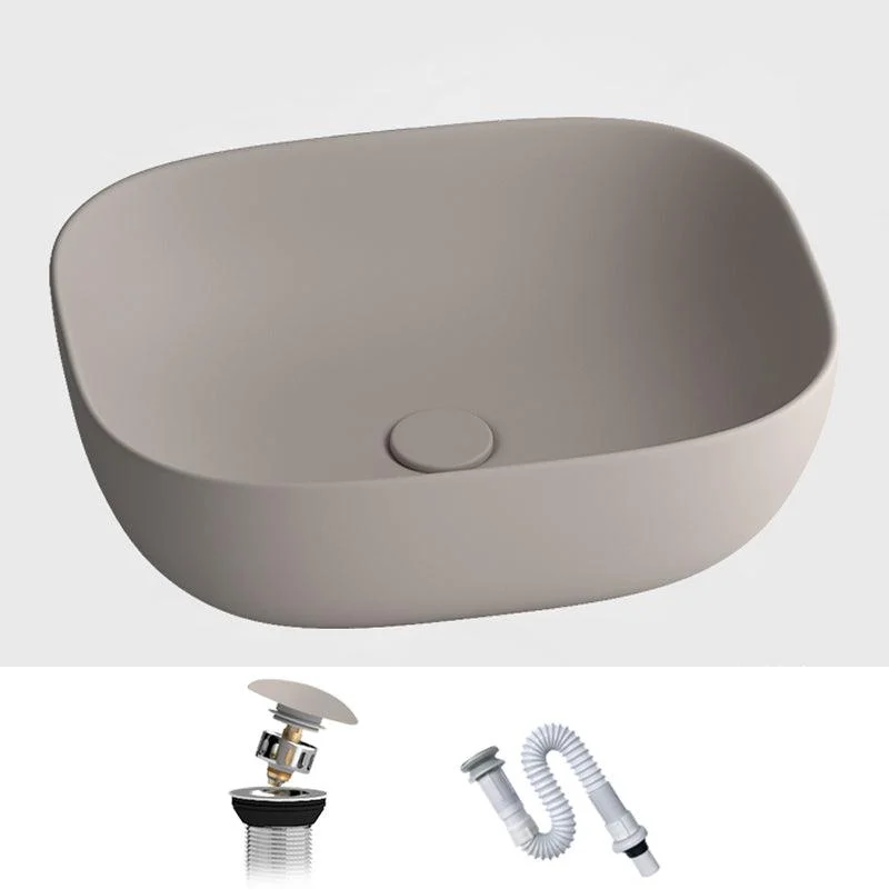 Modern Bathroom Sink Pop-Up Drain Porcelain Solid Color Oval-Shape Vessel -Bathlova