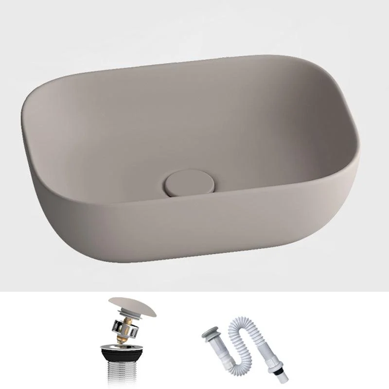 Modern Bathroom Sink Pop-Up Drain Porcelain Solid Color Oval-Shape Vessel -Bathlova