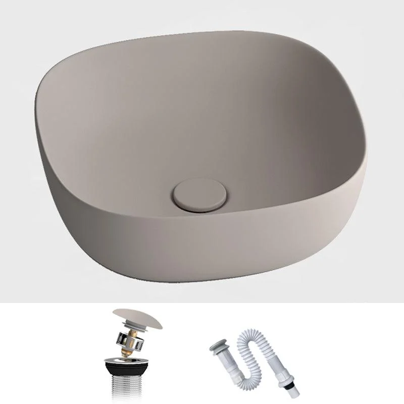 Modern Bathroom Sink Pop-Up Drain Porcelain Solid Color Oval-Shape Vessel -Bathlova