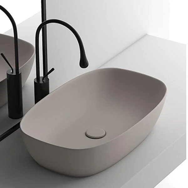 Modern Bathroom Sink Pop-Up Drain Porcelain Solid Color Oval-Shape Vessel -Bathlova