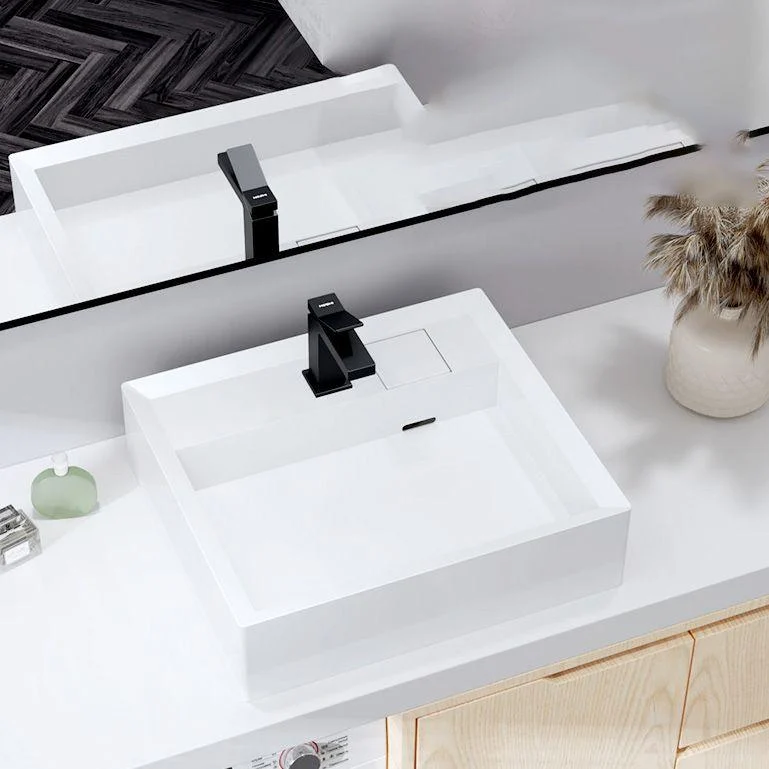 Modern Bathroom Sink Pop-Up Drain Porcelain Solid Color Rectangular Vessel -Bathlova