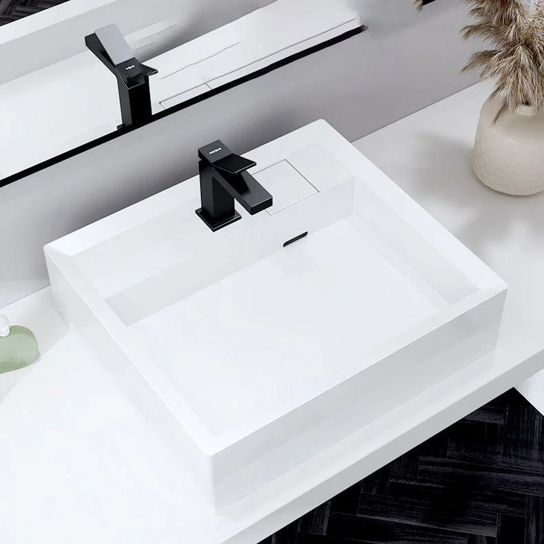 Modern Bathroom Sink Pop-Up Drain Porcelain Solid Color Rectangular Vessel -Bathlova