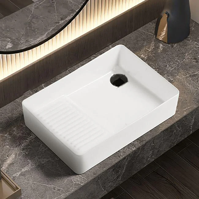 Modern Bathroom Sink Pop-Up Drain Porcelain Solid Color Rectangular Vessel Bathroom Sink -Bathlova