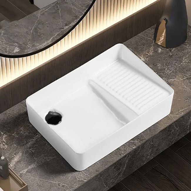 Modern Bathroom Sink Pop-Up Drain Porcelain Solid Color Rectangular Vessel Bathroom Sink -Bathlova