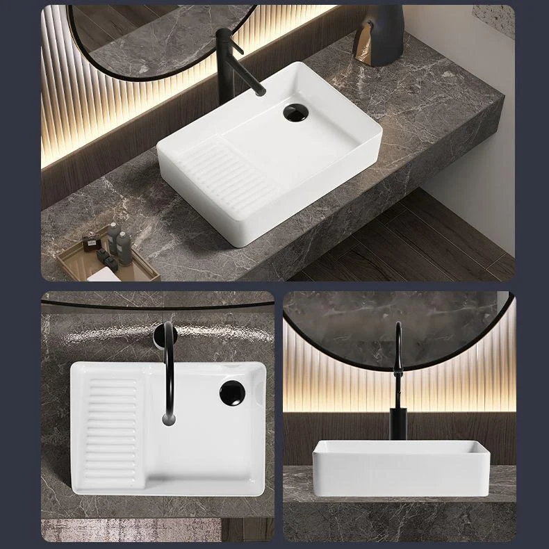 Modern Bathroom Sink Pop-Up Drain Porcelain Solid Color Rectangular Vessel Bathroom Sink -Bathlova