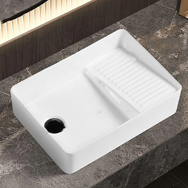 Modern Bathroom Sink Pop-Up Drain Porcelain Solid Color Rectangular Vessel Bathroom Sink -Bathlova