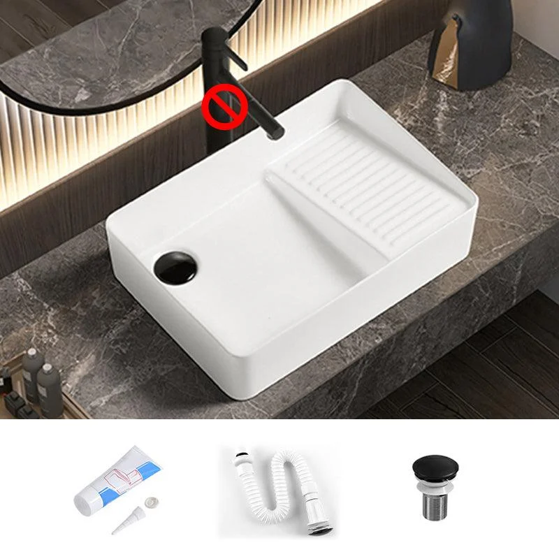 Modern Bathroom Sink Pop-Up Drain Porcelain Solid Color Rectangular Vessel Bathroom Sink -Bathlova