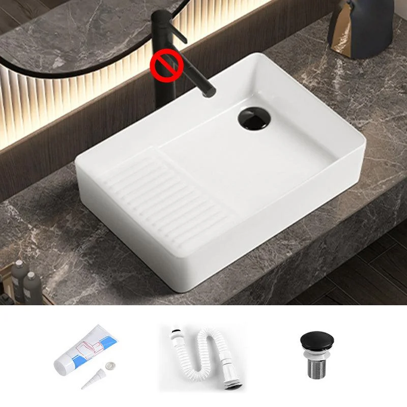 Modern Bathroom Sink Pop-Up Drain Porcelain Solid Color Rectangular Vessel Bathroom Sink -Bathlova