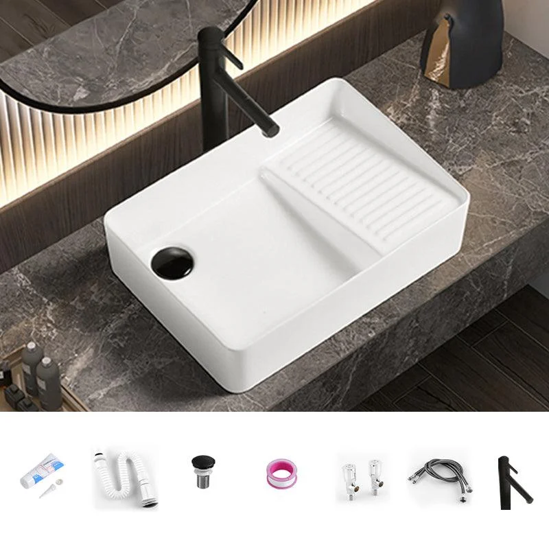 Modern Bathroom Sink Pop-Up Drain Porcelain Solid Color Rectangular Vessel Bathroom Sink -Bathlova