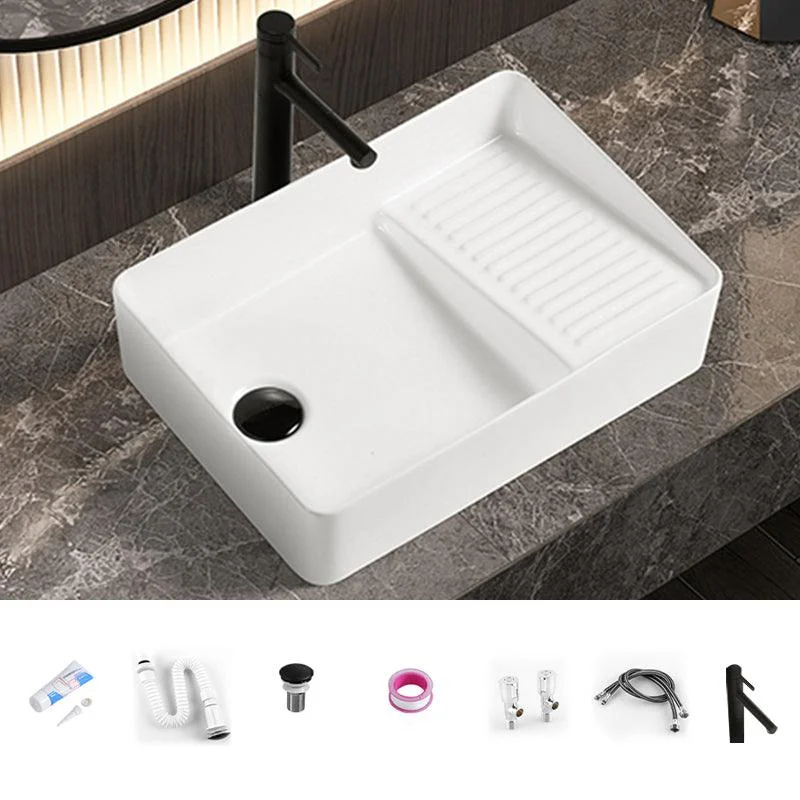 Modern Bathroom Sink Pop-Up Drain Porcelain Solid Color Rectangular Vessel Bathroom Sink -Bathlova