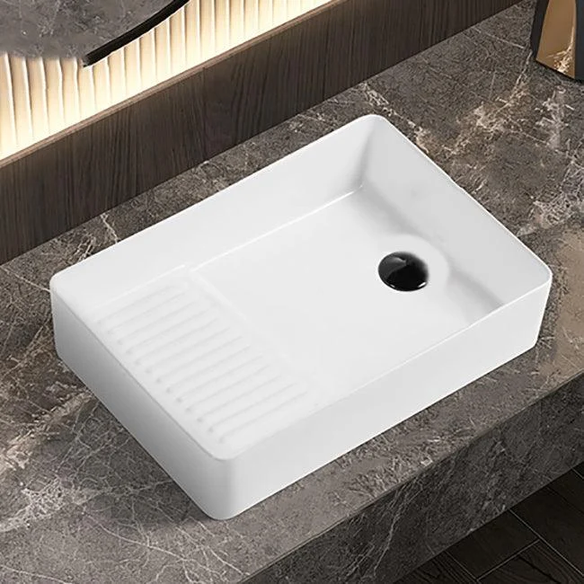 Modern Bathroom Sink Pop-Up Drain Porcelain Solid Color Rectangular Vessel Bathroom Sink -Bathlova